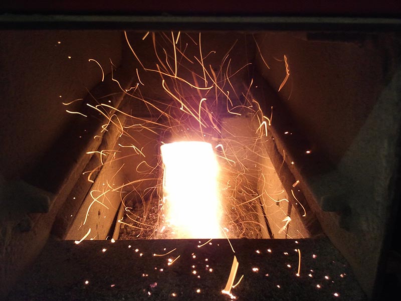 fire on pellet stove