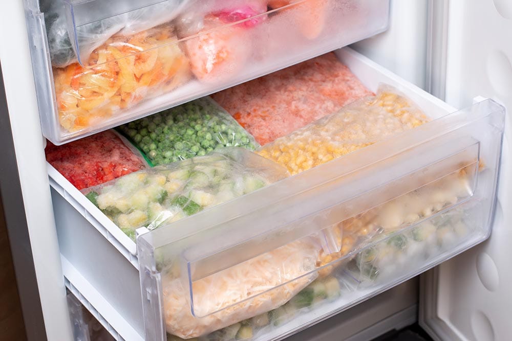frozen vegetables in the freezer