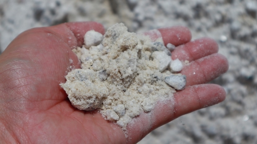 human hand holding gypsum powder