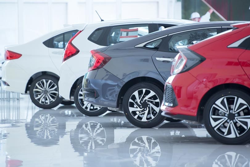 new cars in a show room