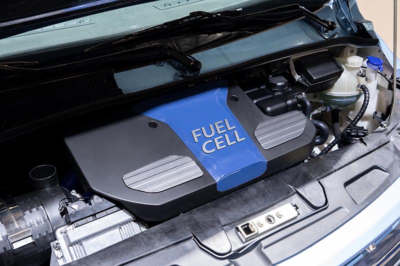 Open hood of the hydrogen fuel cell car