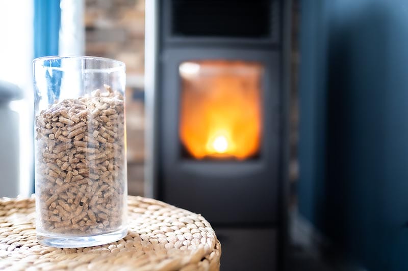 pellets and stove on the background