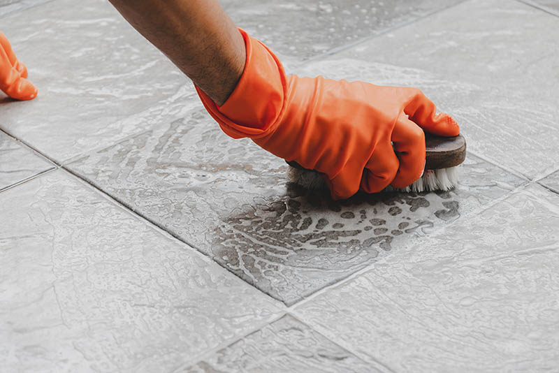 scrub cleaning tire floor