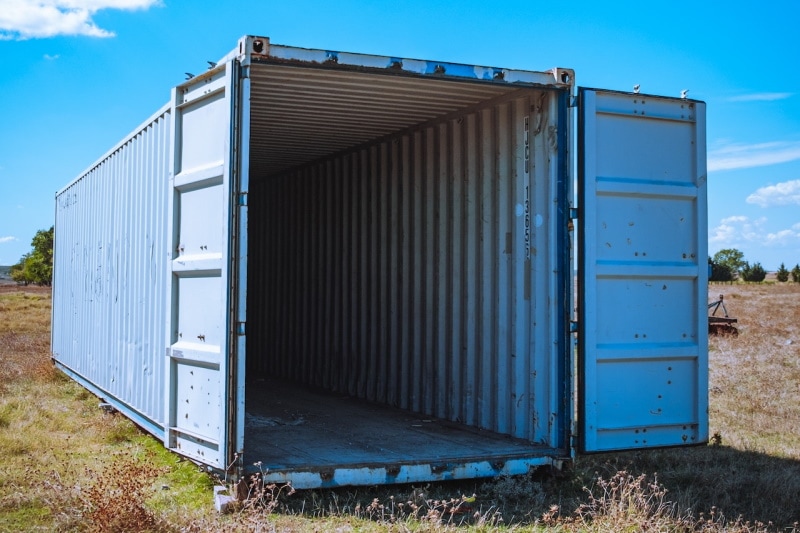 A shipping container ready to be built into a tiny home
