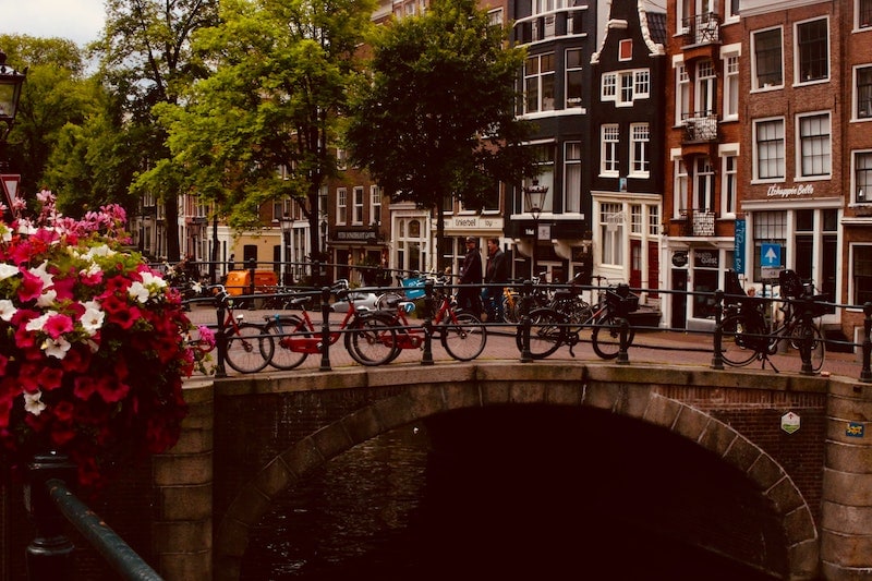 Bikes parked on a bridge