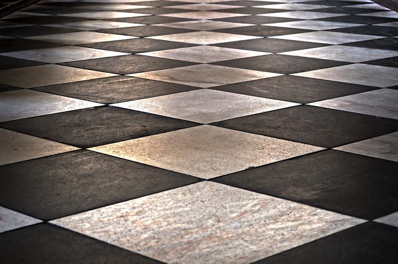 Black and white checkered tile pattern