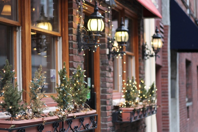 Christmas lights on front window