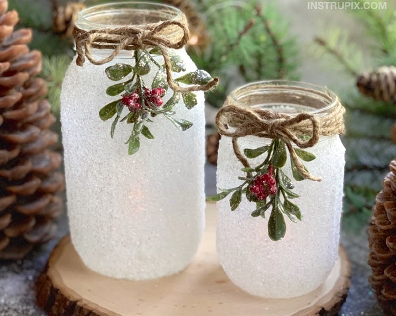 DIY Snowy Mason Jar Luminaries