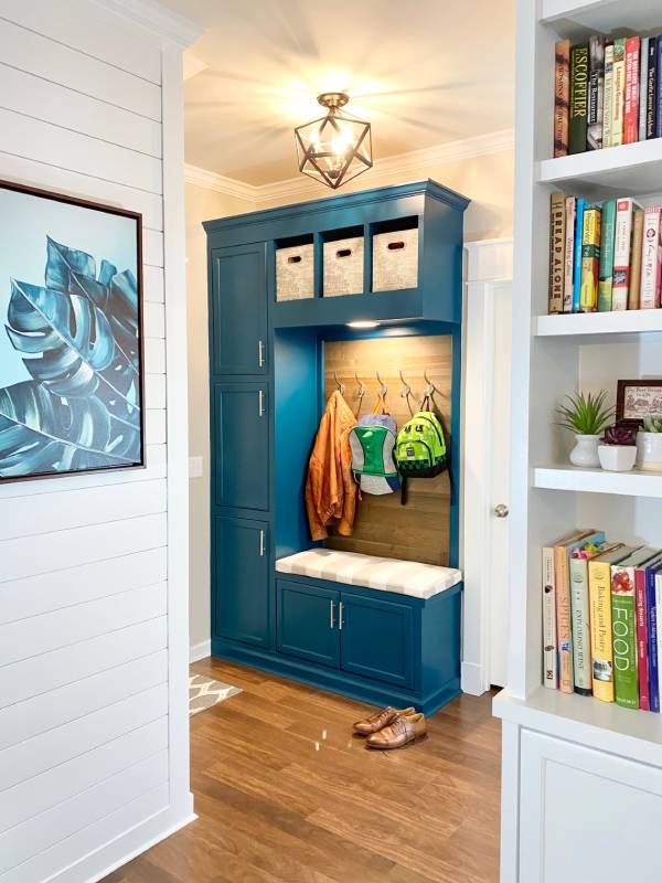 DIY custom mudroom drop zone