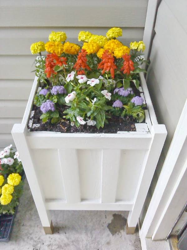 DIY front porch planter with gold dipped legs