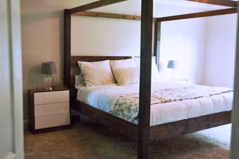 DIY minimalist rustic modern king canopy bed