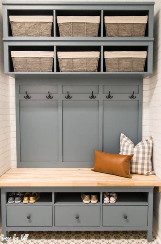 DIY mudroom bench and storage