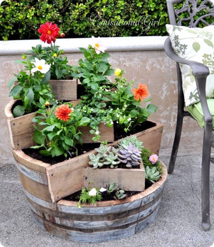 DIY recycled wine barrel planter