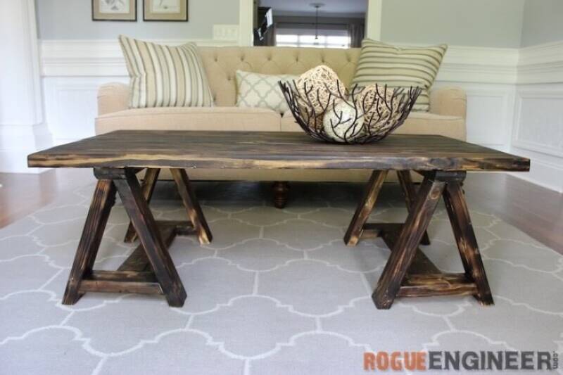 DIY sawhorse coffee table