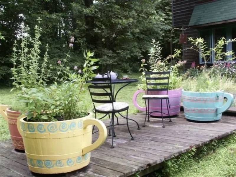 DIY tea party gardening in containers