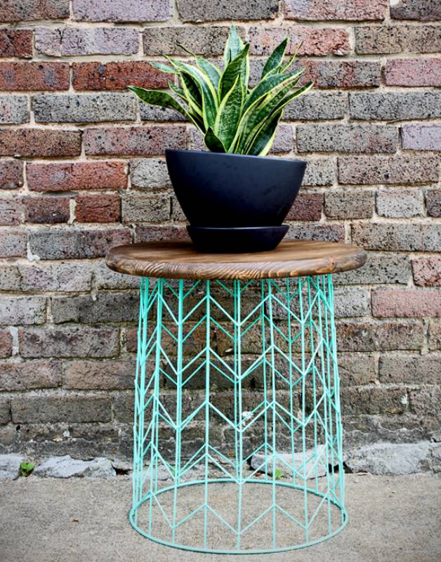 DIY wire basket side table