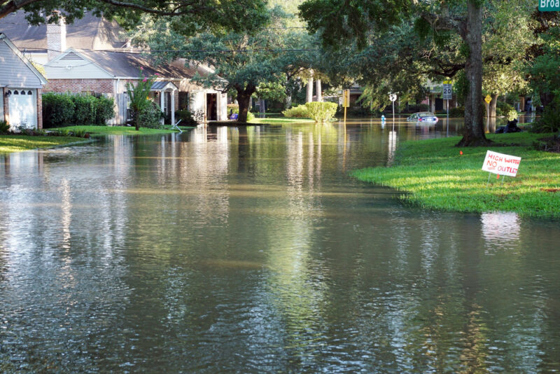 Flooded streets of neighborhood
