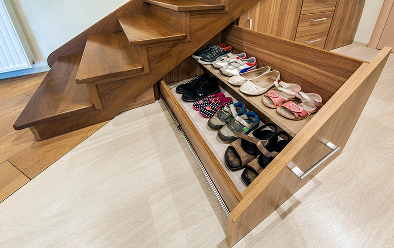 Glossy wooden under the stairs storage
