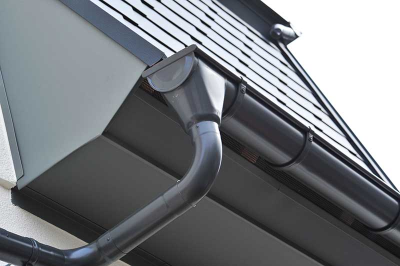 Lateral coated metal Panel, coated Rain Gutter and Rain Water Pipe at a Roof