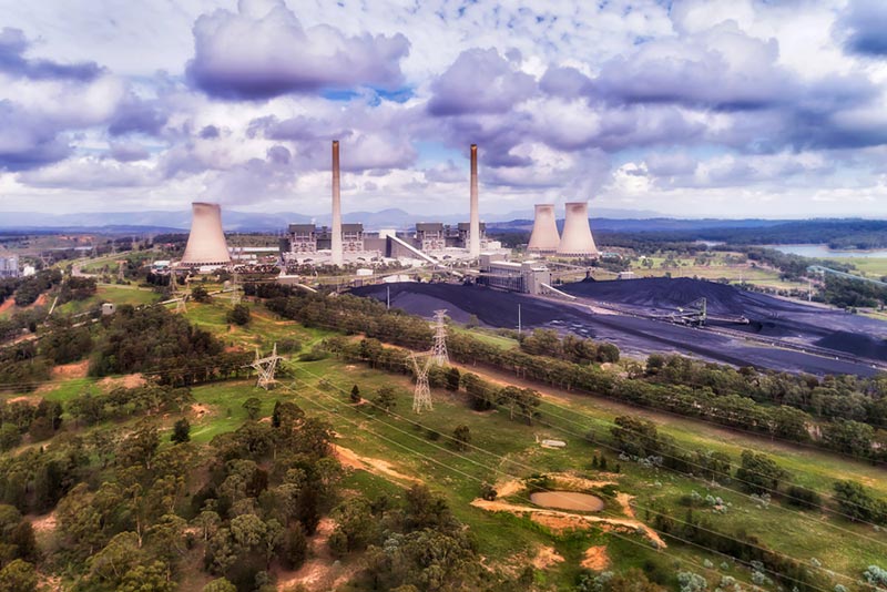 Liddell area of Hunter Valley coal basin with black coal extracted from open cut mines