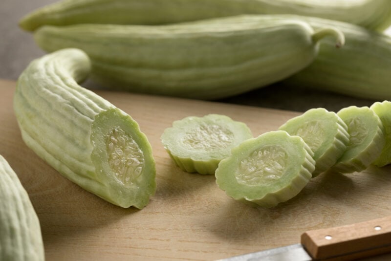 Sliced fresh raw Armenian cucumber close up