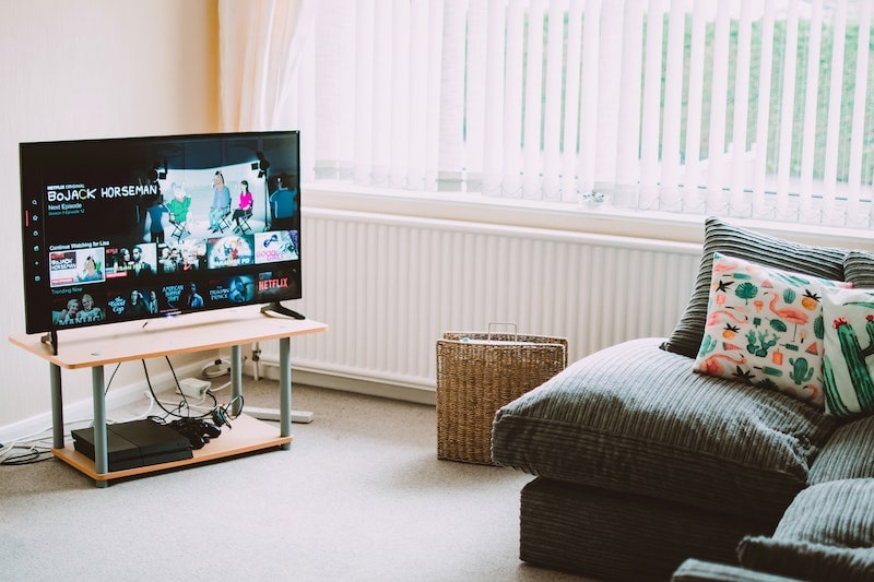 TV and couch in a living room
