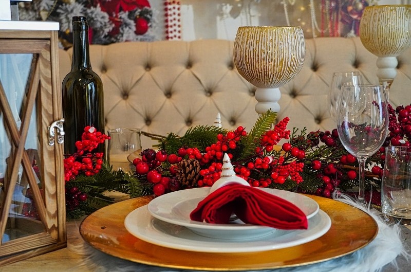 a Christmas dinner set up