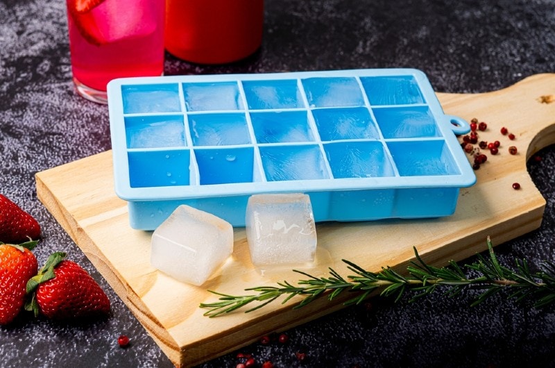 a blue ice cube tray