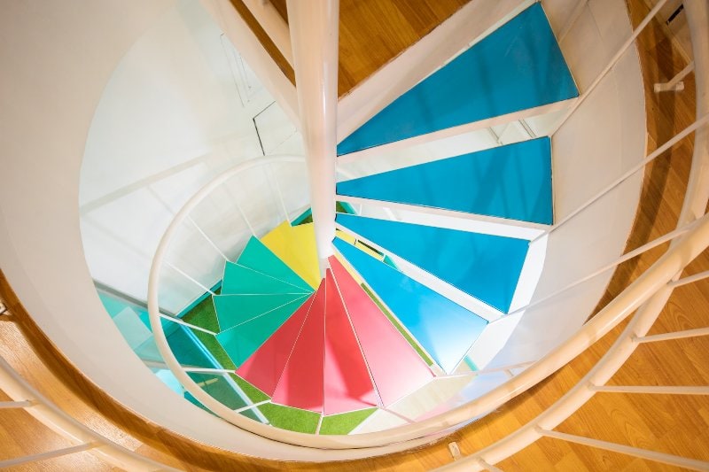 a colorful spiral staircase