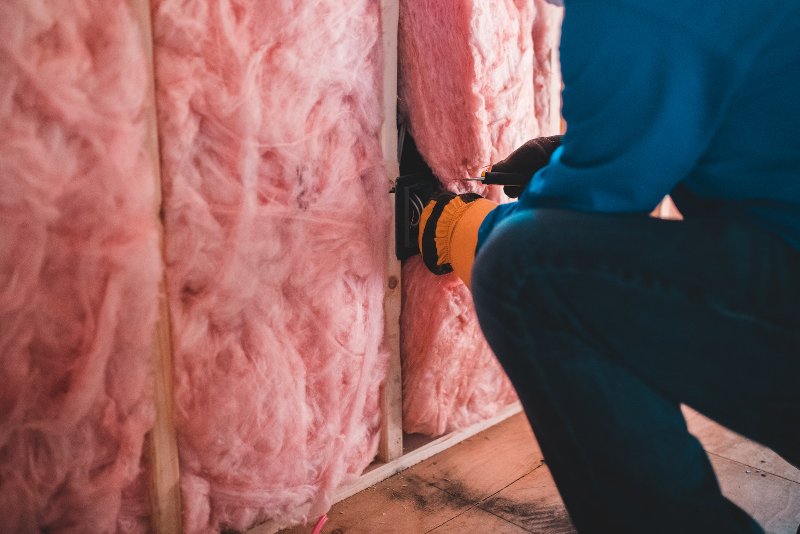 a person installing stone wool insulation for soundproofing