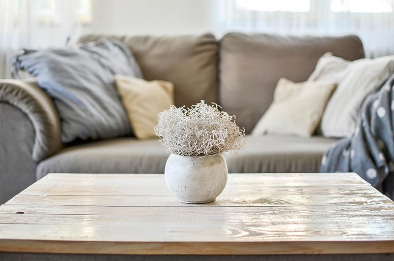 a vase on a coffee table
