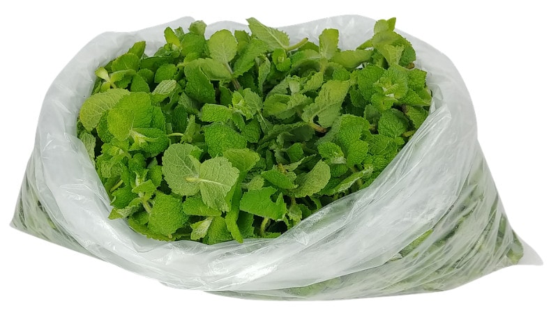 apple mint leaves in a plastic bag