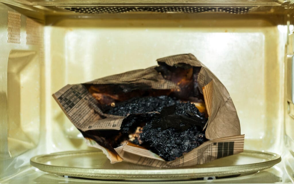 burnt popcorn in the microwave oven
