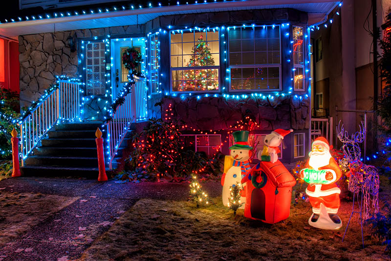 christmas lights in a house