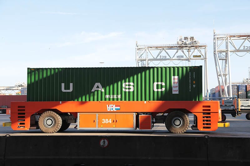 container carried by automated guided vehicle
