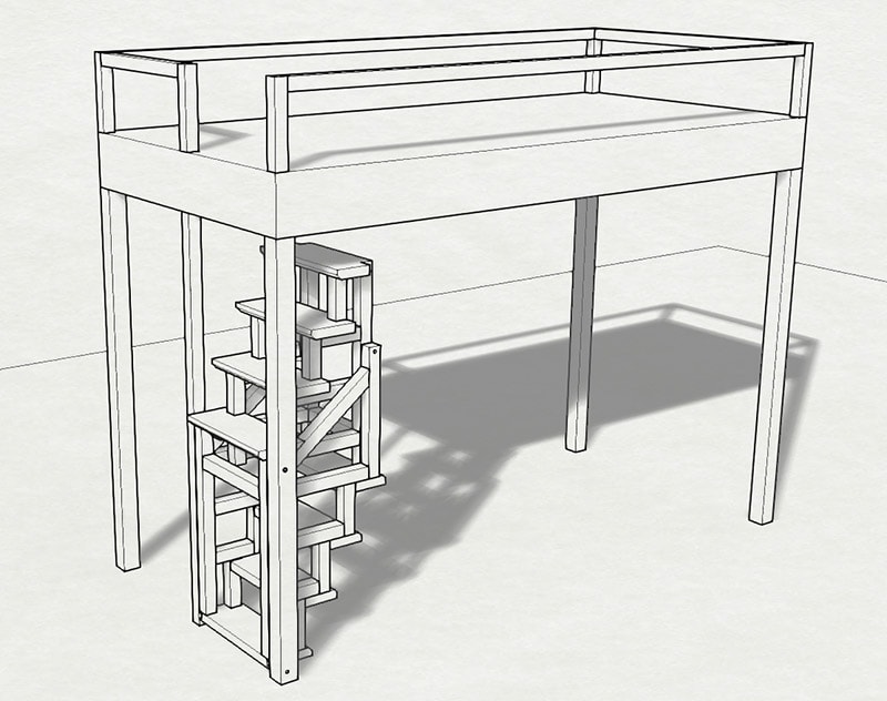 diy loft-bed foldable wood stair