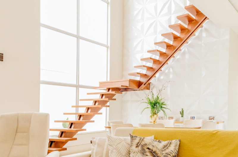 floating stairs in a bright room