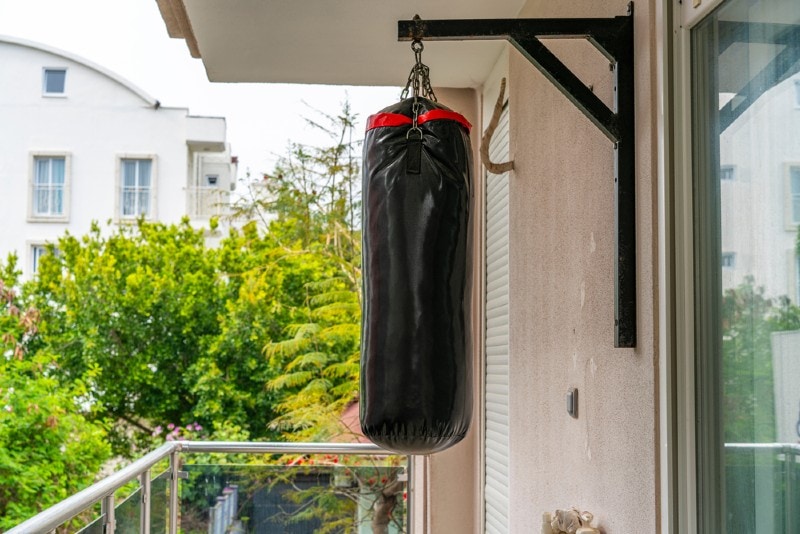 hanging punching bag in the balcony