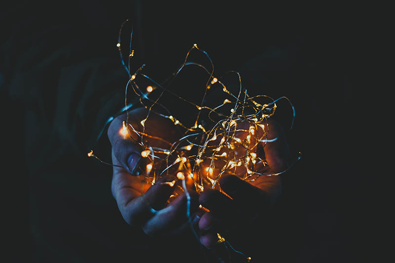 holding christmas lights
