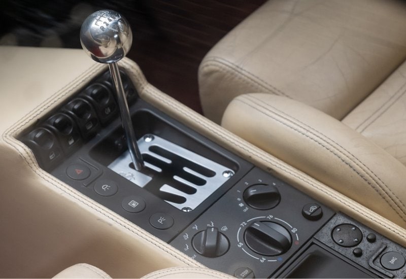 interior picture of vintage Ferrari Testarossa on first gear
