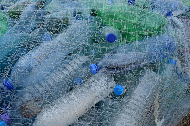 plastic bottles in a net bag
