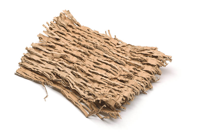 shredded cardboard on white background