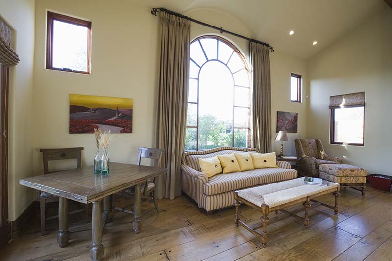 Arched window and sofa in living room