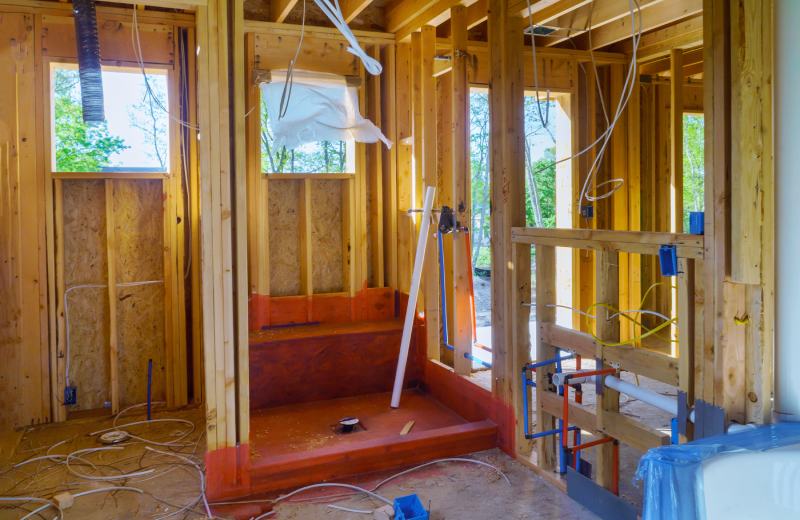 Bathroom shower under plumbing connecting of the pipe system of Under construction
