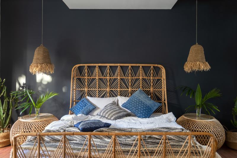 Boho chic style at cozy house with ethnic bedroom