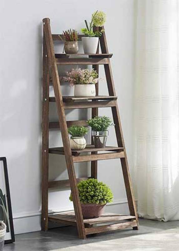 DIY rustic wood plant ladder