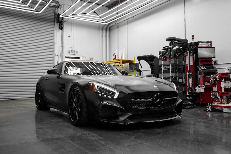 Hybrid car in a garage