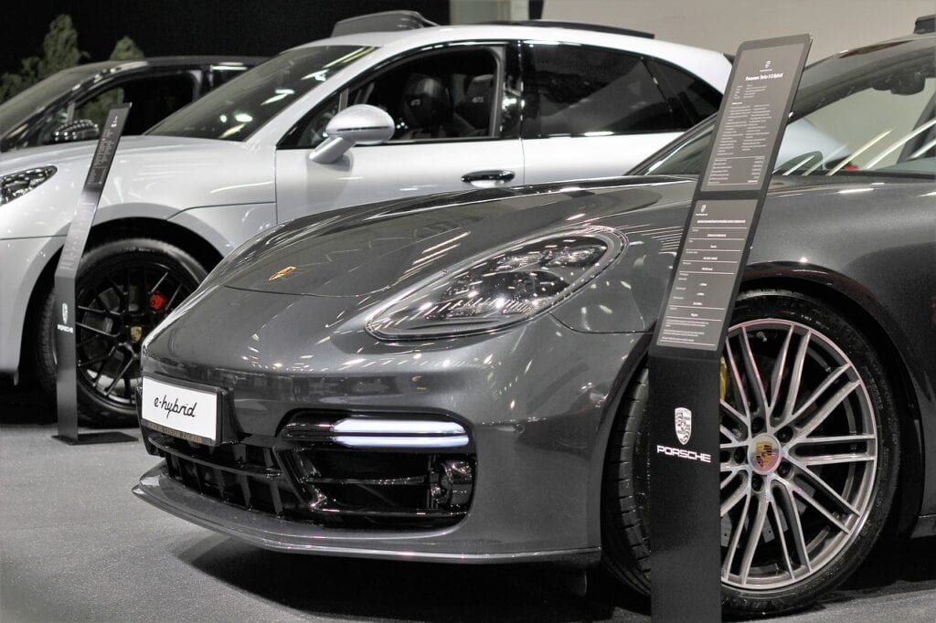 Hybrid car in an auto show