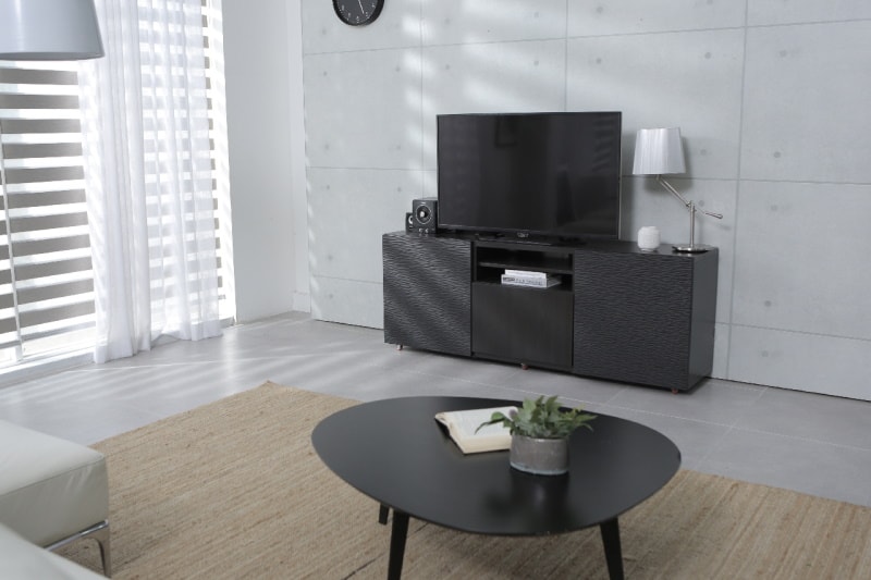 Living room with gray walls