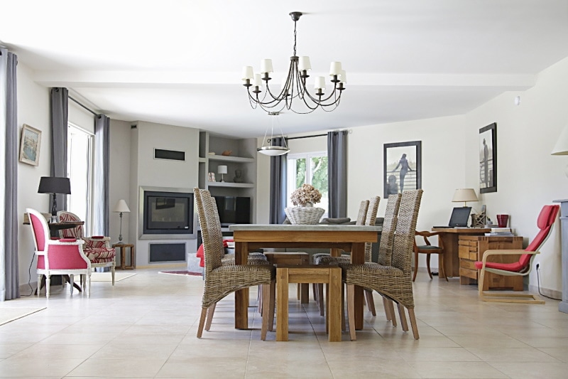 Modern dining table with chandelier